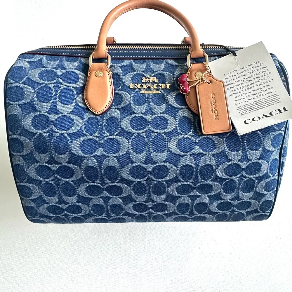 COACH Large Signature Denim Rowan Satchel - Picture 4 of 9